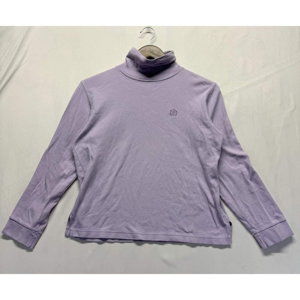 Vintage Bill Blass Jeans Top Womens Medium Lavender Cotton Turtleneck Side Slits
